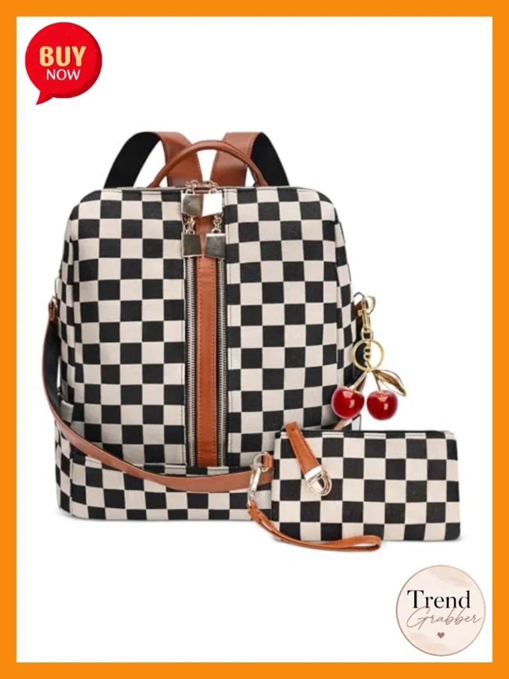 Checkered Plaid Canvas Backpack Purse 2-in-1 Convertible Shoulder Bag with